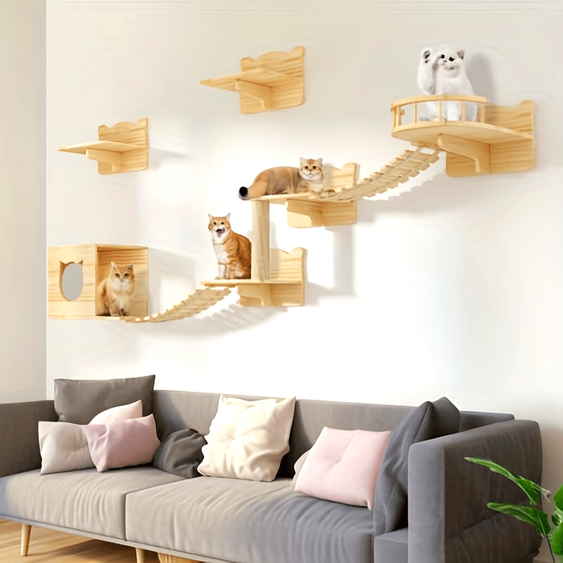 8-Piece Wall-Mounted Cat Climber Set - OllieMart