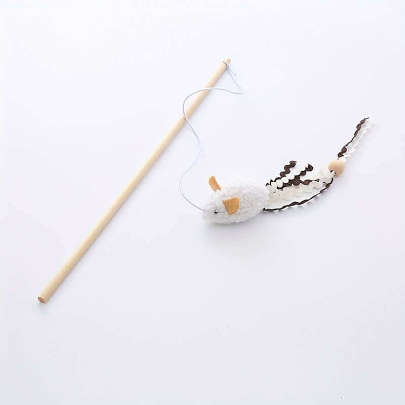 Interactive Plush Mouse Cat Teaser Wand with Wooden Rod – Engaging Play for Active Cats - OllieMart
