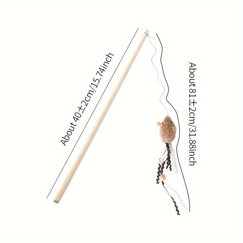 Interactive Plush Mouse Cat Teaser Wand with Wooden Rod – Engaging Play for Active Cats - OllieMart