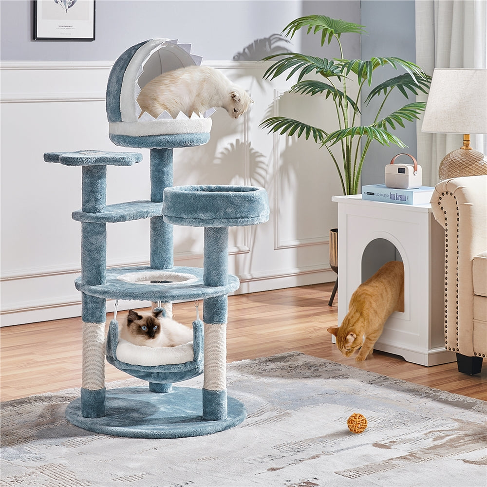 Ocean-Themed Cat Tree cats playing together