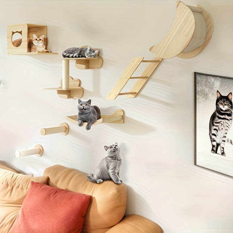 8-Piece Wall-Mounted Cat Climber Set - OllieMart
