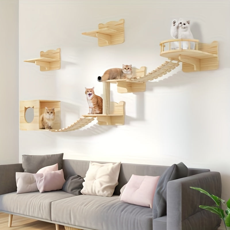 8-Piece Wall-Mounted Cat Climber Set - OllieMart