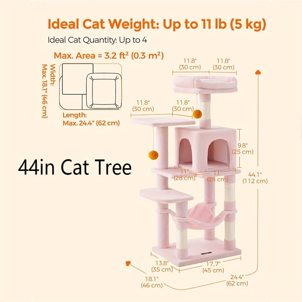 66.1/44.1 Inch Deluxe Cat Tree – Multi-Level Condo with Scratching Posts, Perches, Caves, Basket & Hammock, Black & Gray with Wooden Accents, Easy to Assemble - OllieMart