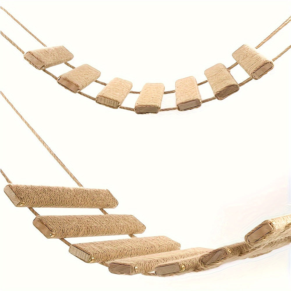 Sturdy Fir Wood Cat Climbing Ladder with Rope - Supports Up to 26lbs, Indoor Wall Climbing System - OllieMart