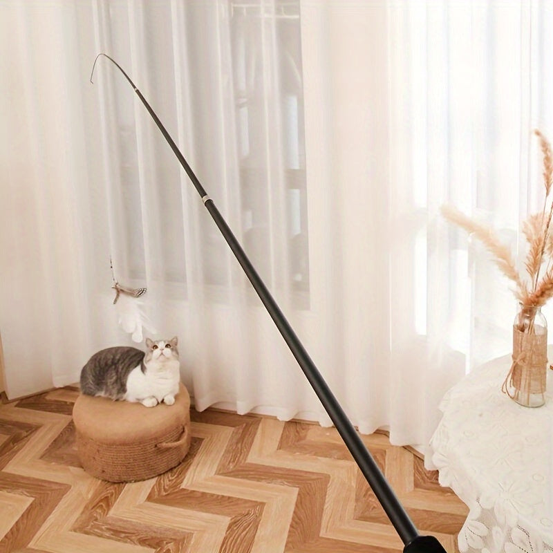 Four-Section Adjustable Cat Teaser Rod – Extendable Interactive Pet Toy for Fun Playtime - OllieMart