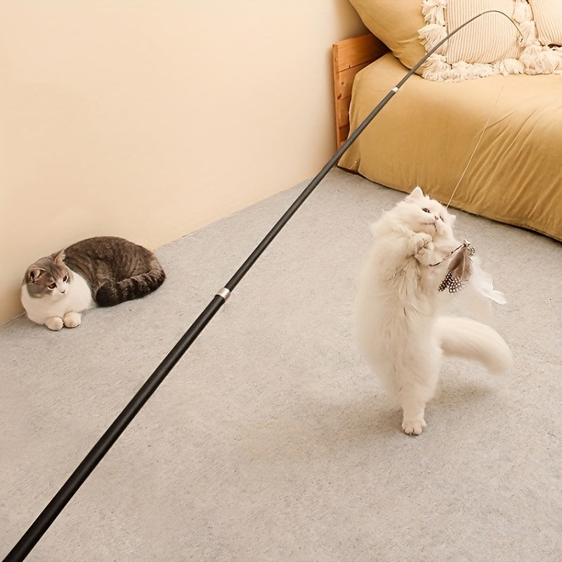 Four-Section Adjustable Cat Teaser Rod – Extendable Interactive Pet Toy for Fun Playtime - OllieMart