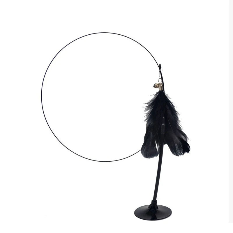 Interactive Cat Teaser Stick with Suction Cup, Feather & Bell - OllieMart
