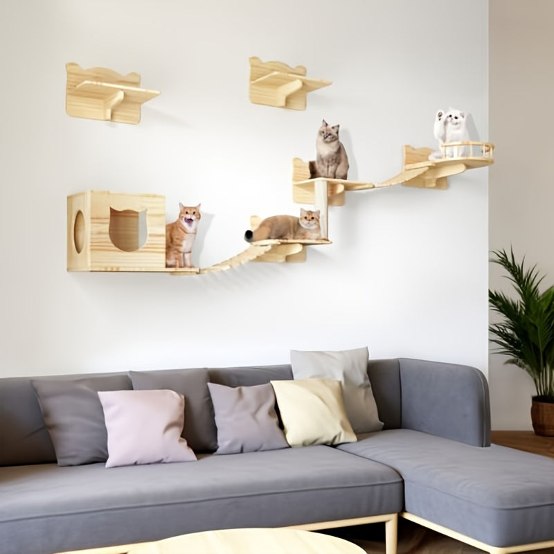8-Piece Wall-Mounted Cat Climber Set - OllieMart