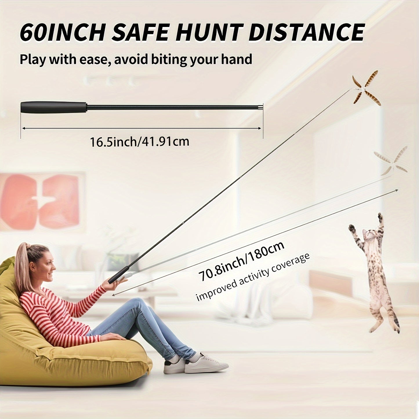 Four-Section Adjustable Cat Teaser Rod – Extendable Interactive Pet Toy for Fun Playtime - OllieMart