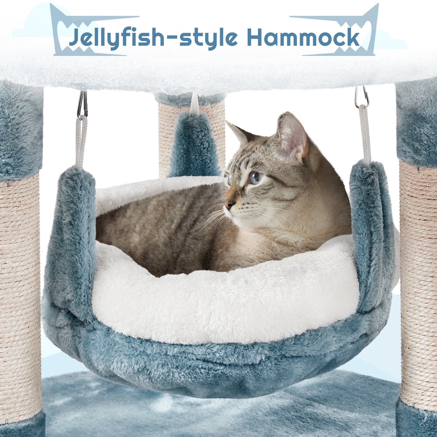 Ocean-Themed Cat Tree, cat in lounge