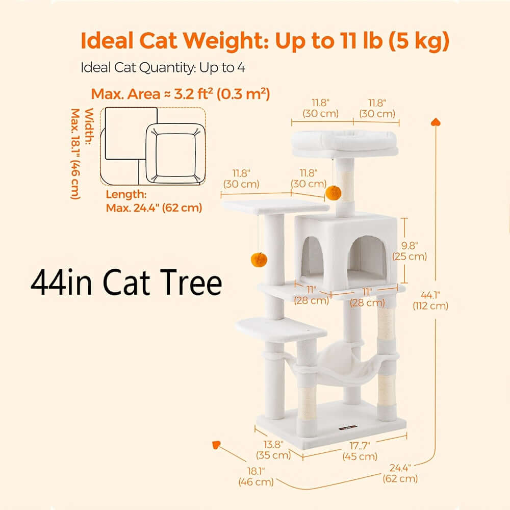 66.1/44.1 Inch Deluxe Cat Tree – Multi-Level Condo with Scratching Posts, Perches, Caves, Basket & Hammock, Black & Gray with Wooden Accents, Easy to Assemble - OllieMart