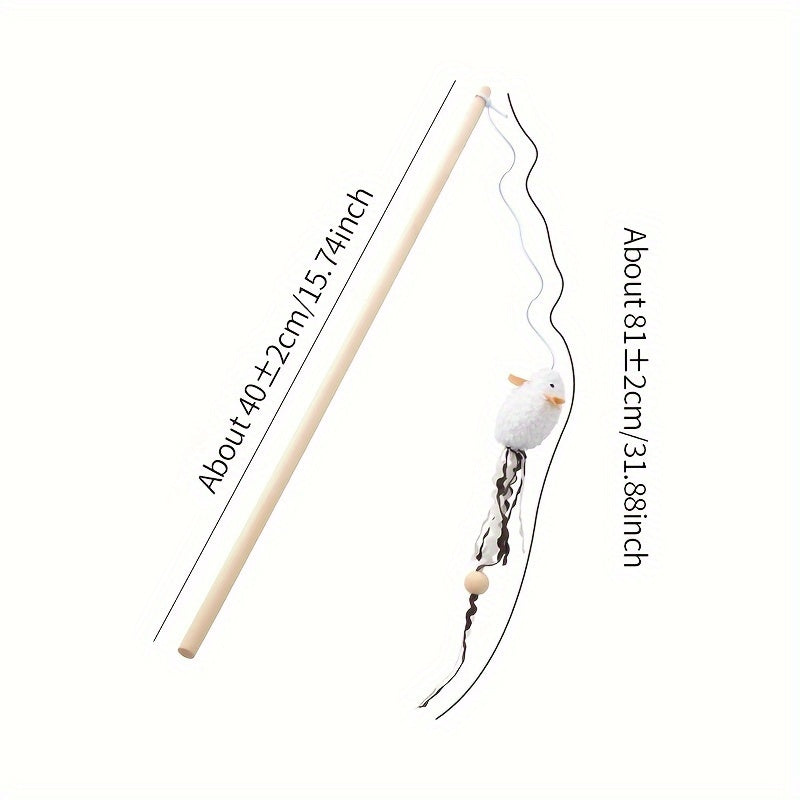 Interactive Plush Mouse Cat Teaser Wand with Wooden Rod – Engaging Play for Active Cats - OllieMart
