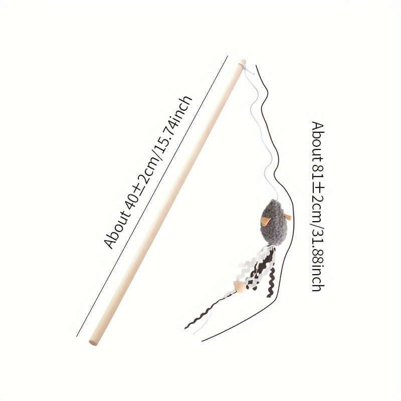 Interactive Plush Mouse Cat Teaser Wand with Wooden Rod – Engaging Play for Active Cats - OllieMart