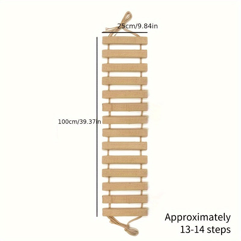 Sturdy Fir Wood Cat Climbing Ladder with Rope - Supports Up to 26lbs, Indoor Wall Climbing System - OllieMart
