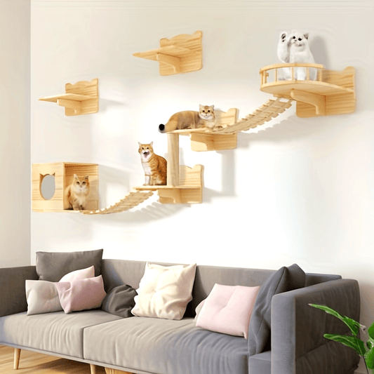 8-Piece Wall-Mounted Cat Climber Set - OllieMart