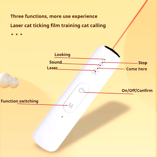 Pawsome Laser Chase: USB Rechargeable Interactive Cat Toy with Sound Emitter, Infrared Projection, and Training Wand for Endless Feline Fun - OllieMart