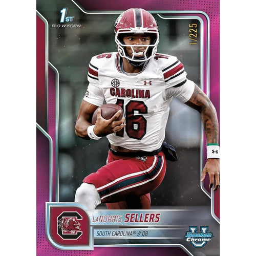 2025 Bowman Chrome University Football cards featuring Lanorris Sellers in South Carolina uniform