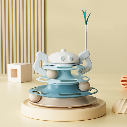 4-Level Cat Toy Tower with Roller Balls and Turntable - OllieMart