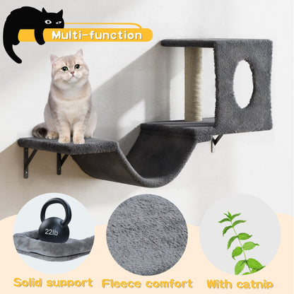 6-Piece Deluxe Wall Mounted Cat Climbing Frame - Spacious Cat House, Sturdy Bridge, Tree, Steps, Scratcher, and Shelves - DIY Indoor Cat Playground Furniture Set with Easy Assembly - OllieMart