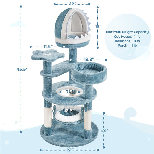 Ocean Themed Cat Tree, with dimensions