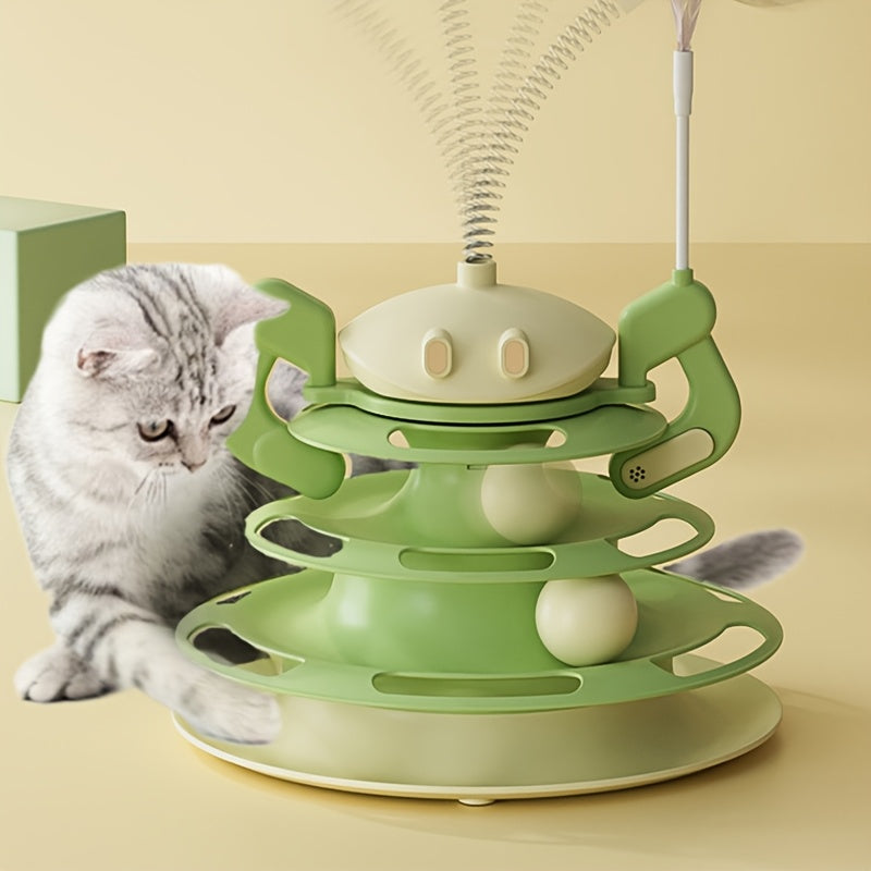 4-Level Cat Toy Tower with Roller Balls and Turntable - OllieMart