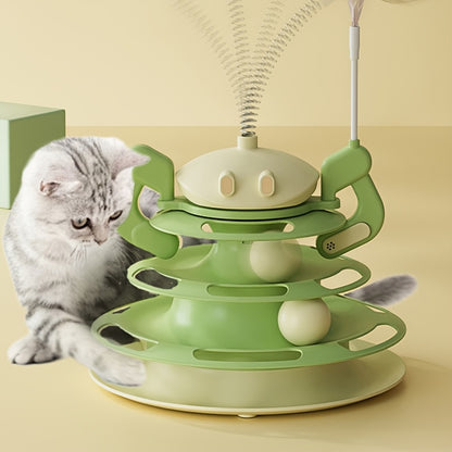 4-Level Cat Toy Tower with Roller Balls and Turntable - OllieMart