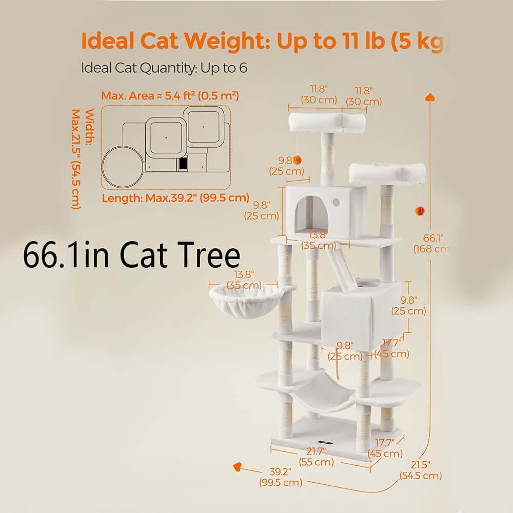 66.1/44.1 Inch Deluxe Cat Tree – Multi-Level Condo with Scratching Posts, Perches, Caves, Basket & Hammock, Black & Gray with Wooden Accents, Easy to Assemble - OllieMart