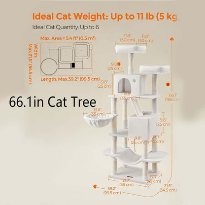 66.1/44.1 Inch Deluxe Cat Tree – Multi-Level Condo with Scratching Posts, Perches, Caves, Basket & Hammock, Black & Gray with Wooden Accents, Easy to Assemble - OllieMart