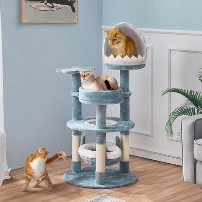 Ocean-Themed  Cat Tree, cats climbing around