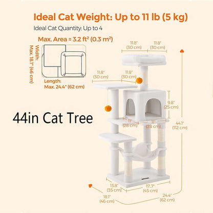 66.1/44.1 Inch Deluxe Cat Tree – Multi-Level Condo with Scratching Posts, Perches, Caves, Basket & Hammock, Black & Gray with Wooden Accents, Easy to Assemble - OllieMart