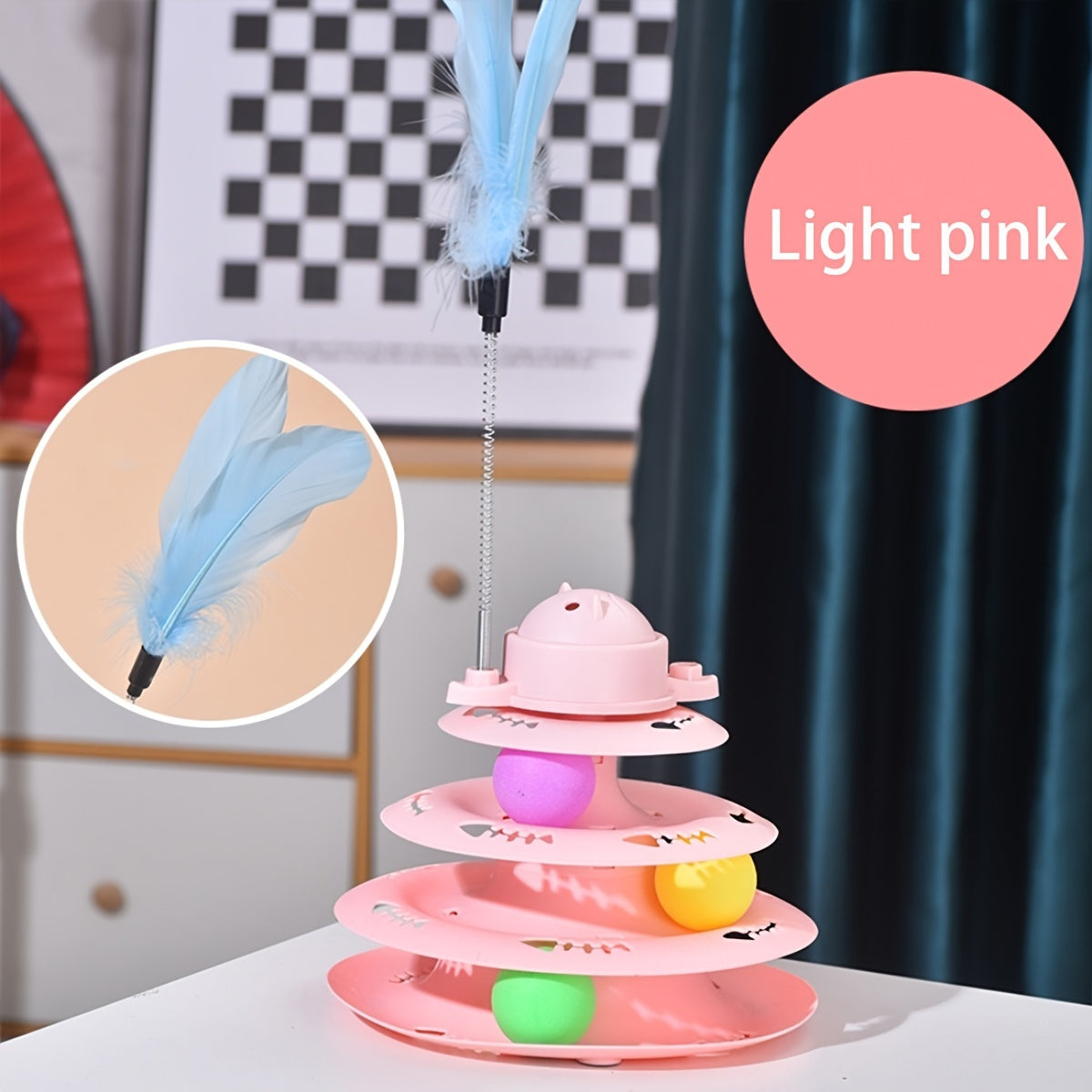 Interactive 4-Level Cat Tower Toy with Rotating Balls - OllieMart