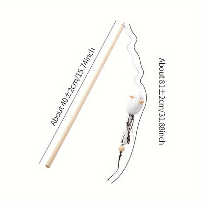 Interactive Plush Mouse Cat Teaser Wand with Wooden Rod – Engaging Play for Active Cats - OllieMart