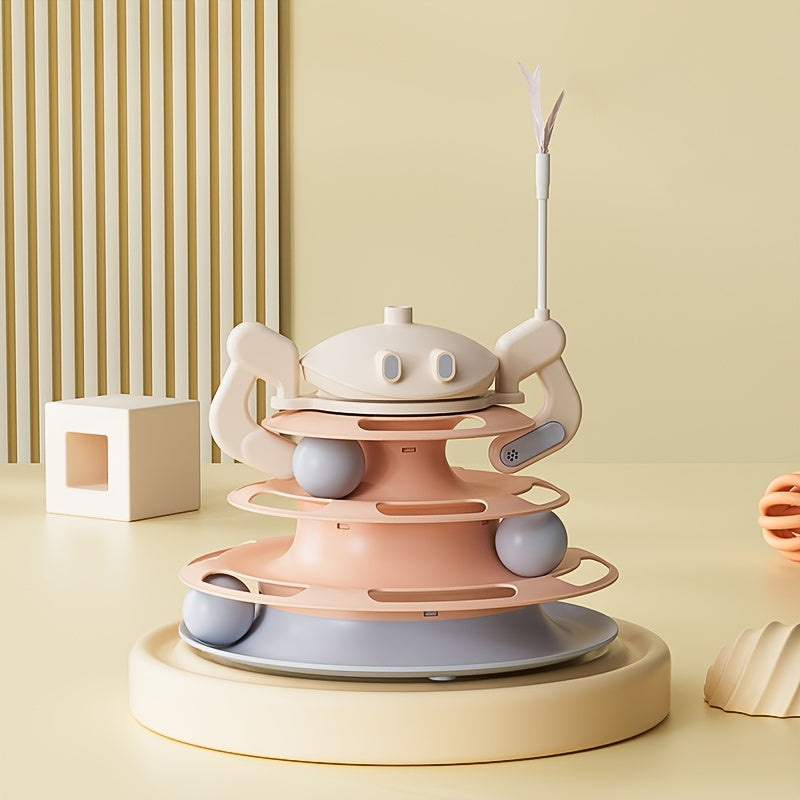 4-Level Cat Toy Tower with Roller Balls and Turntable - OllieMart