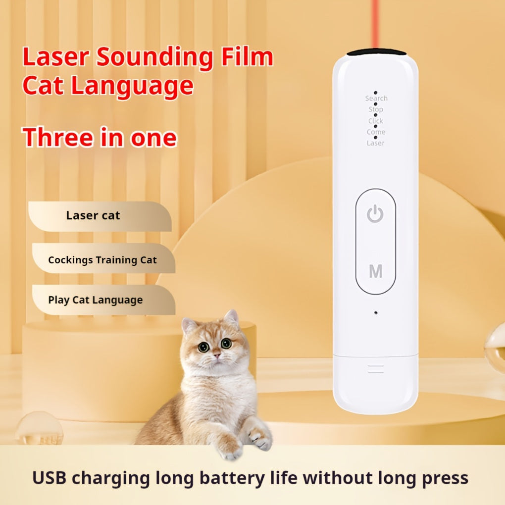 Pawsome Laser Chase: USB Rechargeable Interactive Cat Toy with Sound Emitter, Infrared Projection, and Training Wand for Endless Feline Fun - OllieMart