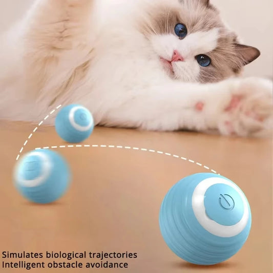 Interactive cat toy blue ball with obstacle avoidance technology for playful cats